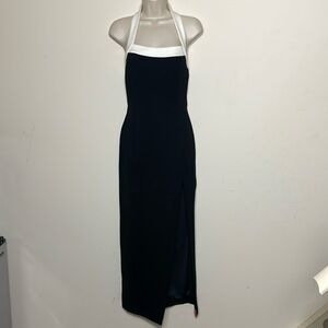 NICHOLAS Black and White Halter Evening Dress